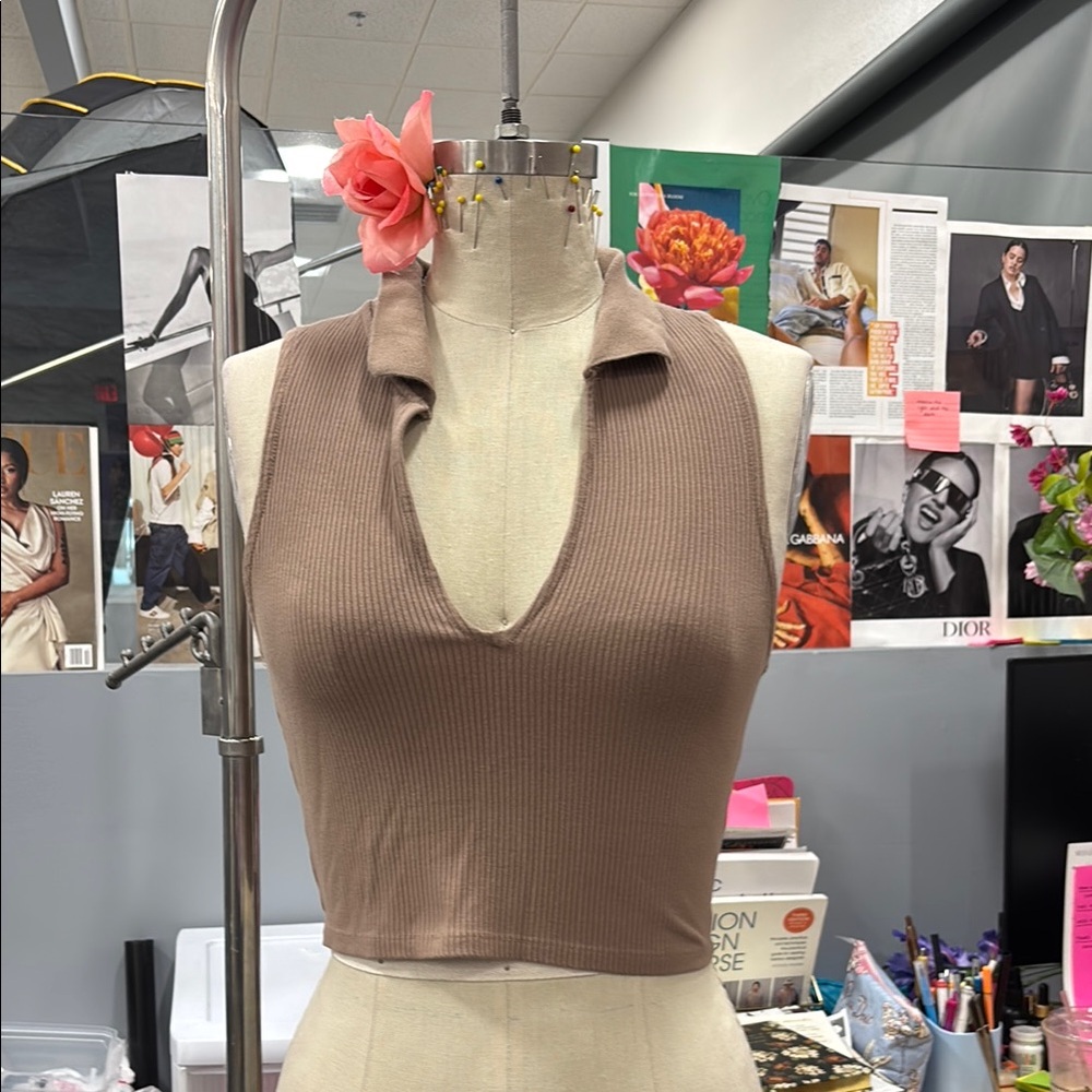 Ribbed Brown Sleeveless Top